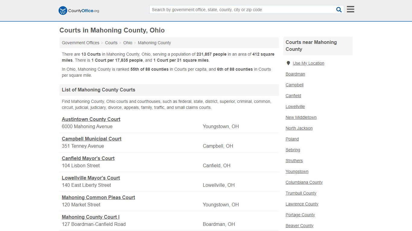 Courts - Mahoning County, OH (Court Records & Calendars)